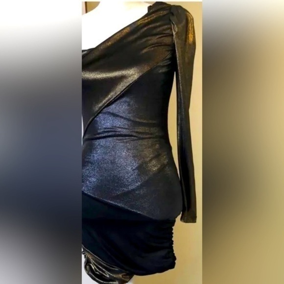 Bebe Dresses Like new | Bebe Addiction  One Shoulder Dress | Color: Black/Gold M - Picture 2 of 6